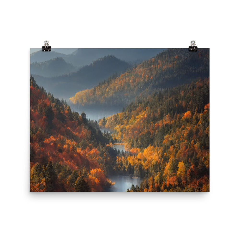 Berge, Wald und Nebel - Malerei - Premium Poster (glänzend) berge xxx 40.6 x 50.8 cm
