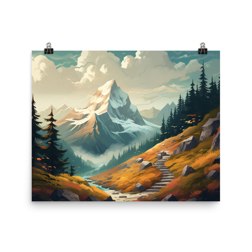 Berge, Wald und Wanderweg - Malerei - Premium Poster (glänzend) berge xxx 40.6 x 50.8 cm