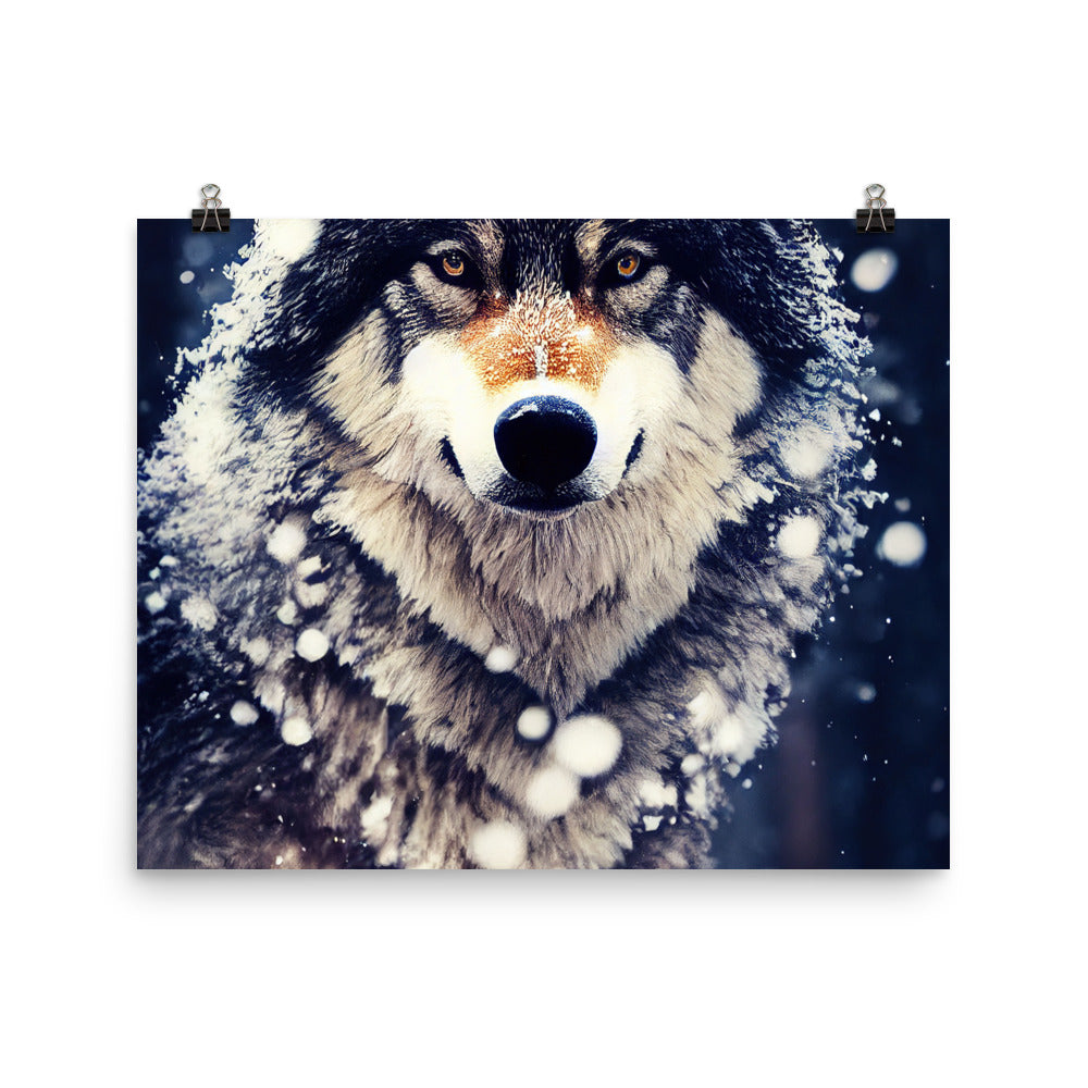 Wolf im Schnee - Episches Foto - Premium Poster (glänzend) camping xxx 40.6 x 50.8 cm