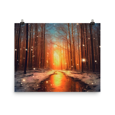 Bäume im Winter, Schnee, Sonnenaufgang und Fluss - Premium Poster (glänzend) camping xxx 40.6 x 50.8 cm