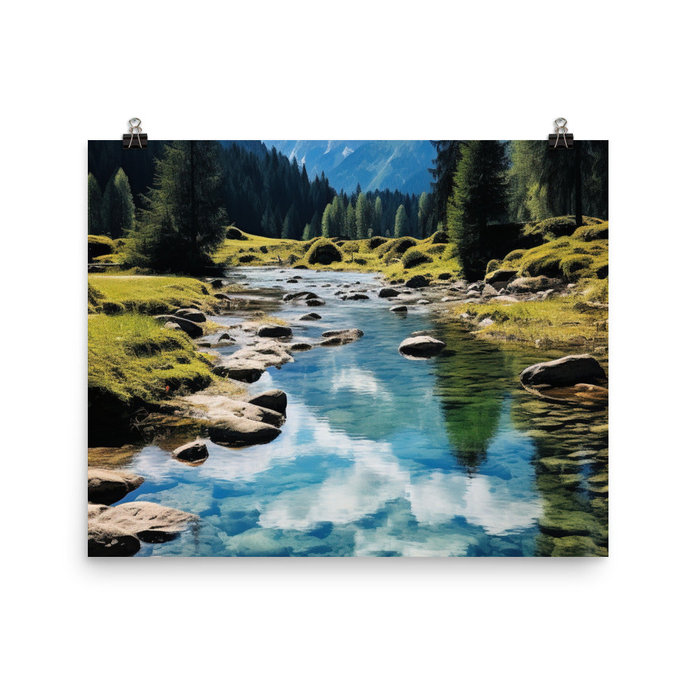Österreichische Alpen und steiniger Bach - Premium Poster (glänzend) berge xxx 40.6 x 50.8 cm