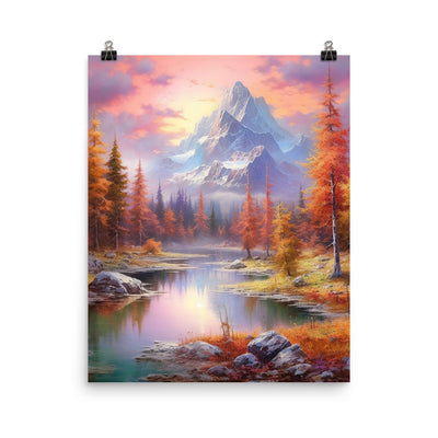 Landschaftsmalerei - Berge, Bäume, Bergsee und Herbstfarben - Premium Poster (glänzend) berge xxx 40.6 x 50.8 cm