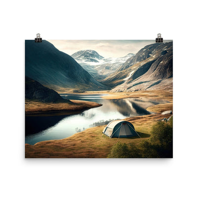 Zelt, Berge und Bergsee - Premium Poster (glänzend) camping xxx 40.6 x 50.8 cm