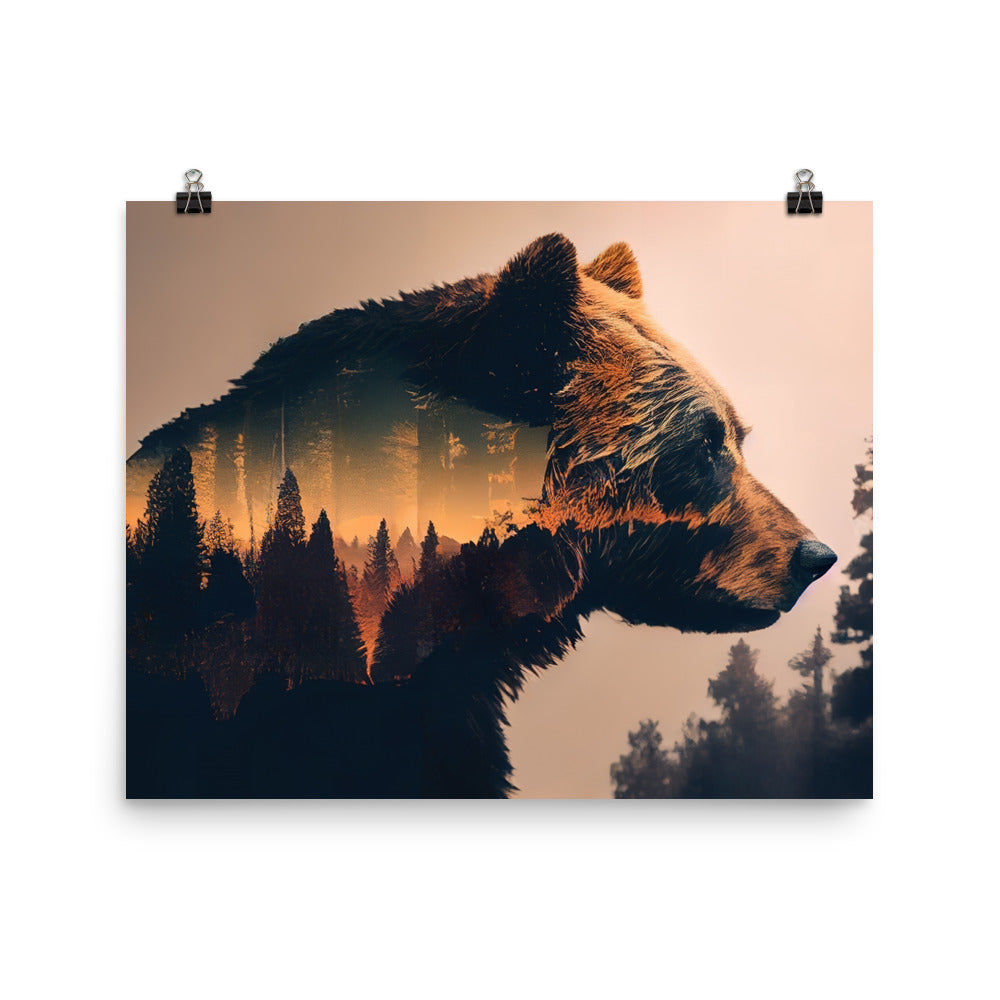 Bär und Bäume Illustration - Premium Poster (glänzend) camping xxx 40.6 x 50.8 cm