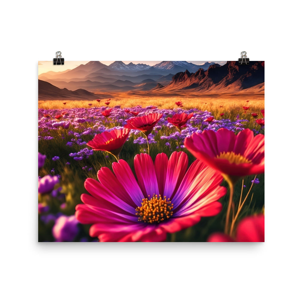 Wünderschöne Blumen und Berge im Hintergrund - Premium Poster (glänzend) berge xxx 40.6 x 50.8 cm