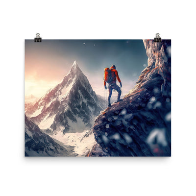 Bergsteiger auf Berg - Epische Malerei - Premium Poster (glänzend) klettern xxx 40.6 x 50.8 cm