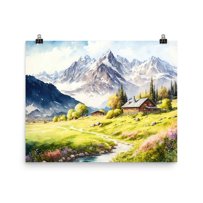Epische Berge und Berghütte - Landschaftsmalerei - Premium Poster (glänzend) berge xxx 40.6 x 50.8 cm