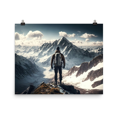 Wanderer auf Berg von hinten - Malerei - Premium Poster (glänzend) berge xxx 40.6 x 50.8 cm