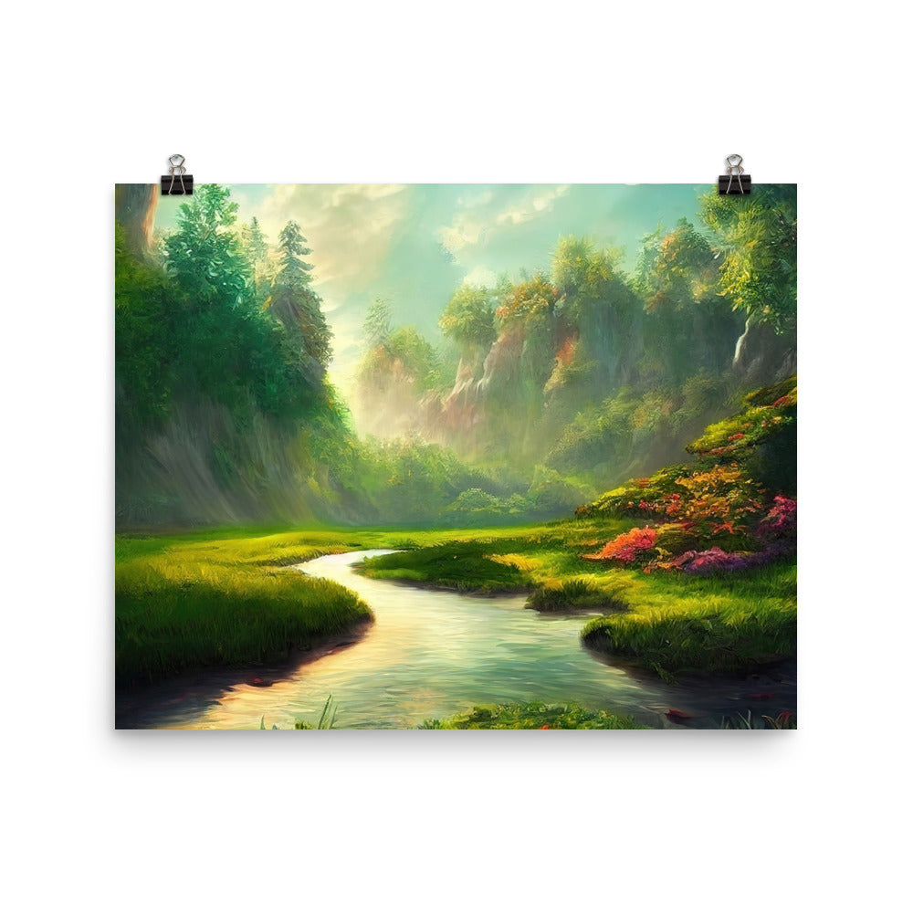 Bach im tropischen Wald - Landschaftsmalerei - Premium Poster (glänzend) camping xxx 40.6 x 50.8 cm