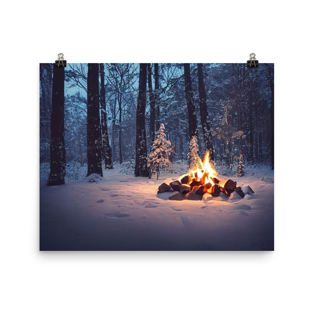 Lagerfeuer im Winter - Camping Foto - Premium Poster (glänzend) camping xxx 40.6 x 50.8 cm