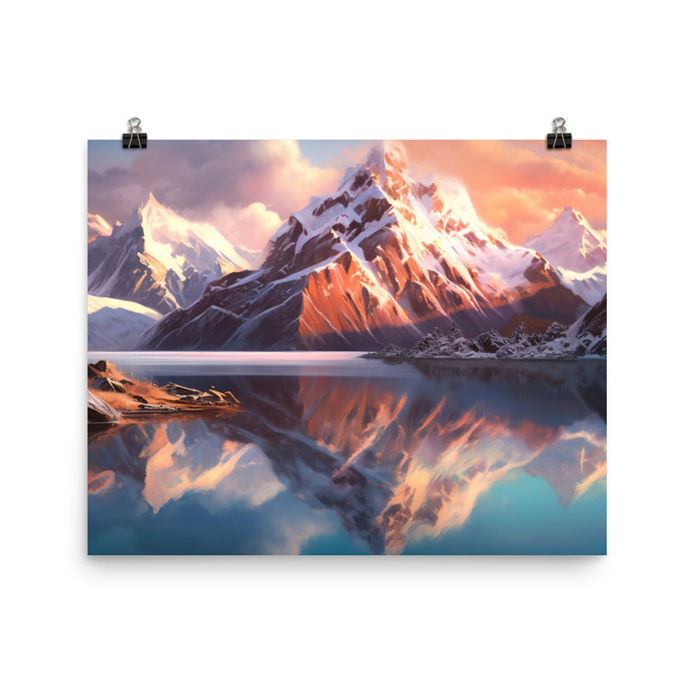 Berg und Bergsee - Landschaftsmalerei - Premium Poster (glänzend) berge xxx 40.6 x 50.8 cm