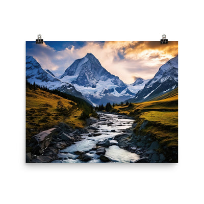 Berge und steiniger Bach - Epische Stimmung - Premium Poster (glänzend) berge xxx 40.6 x 50.8 cm
