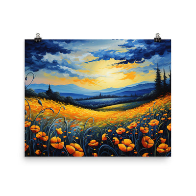 Berglandschaft mit schönen gelben Blumen - Landschaftsmalerei - Premium Poster (glänzend) berge xxx 40.6 x 50.8 cm