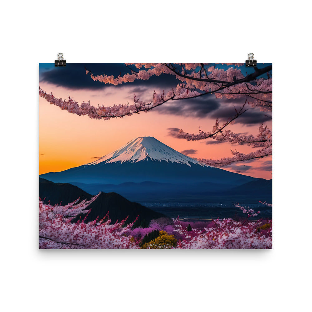 Berg - Pinke Bäume und Blumen - Premium Poster (glänzend) berge xxx 40.6 x 50.8 cm