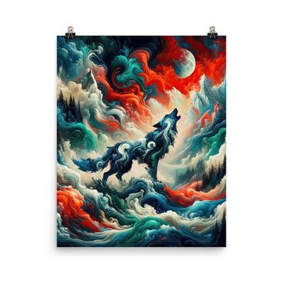 Abstrakte Kunst eines Wolfes in den Alpen mit Mustern aus eisigem Blau und Waldgrün verschmelzen mit feurigen Farben (AN) - Premium Luster xxx yyy zzz 40.6 x 50.8 cm