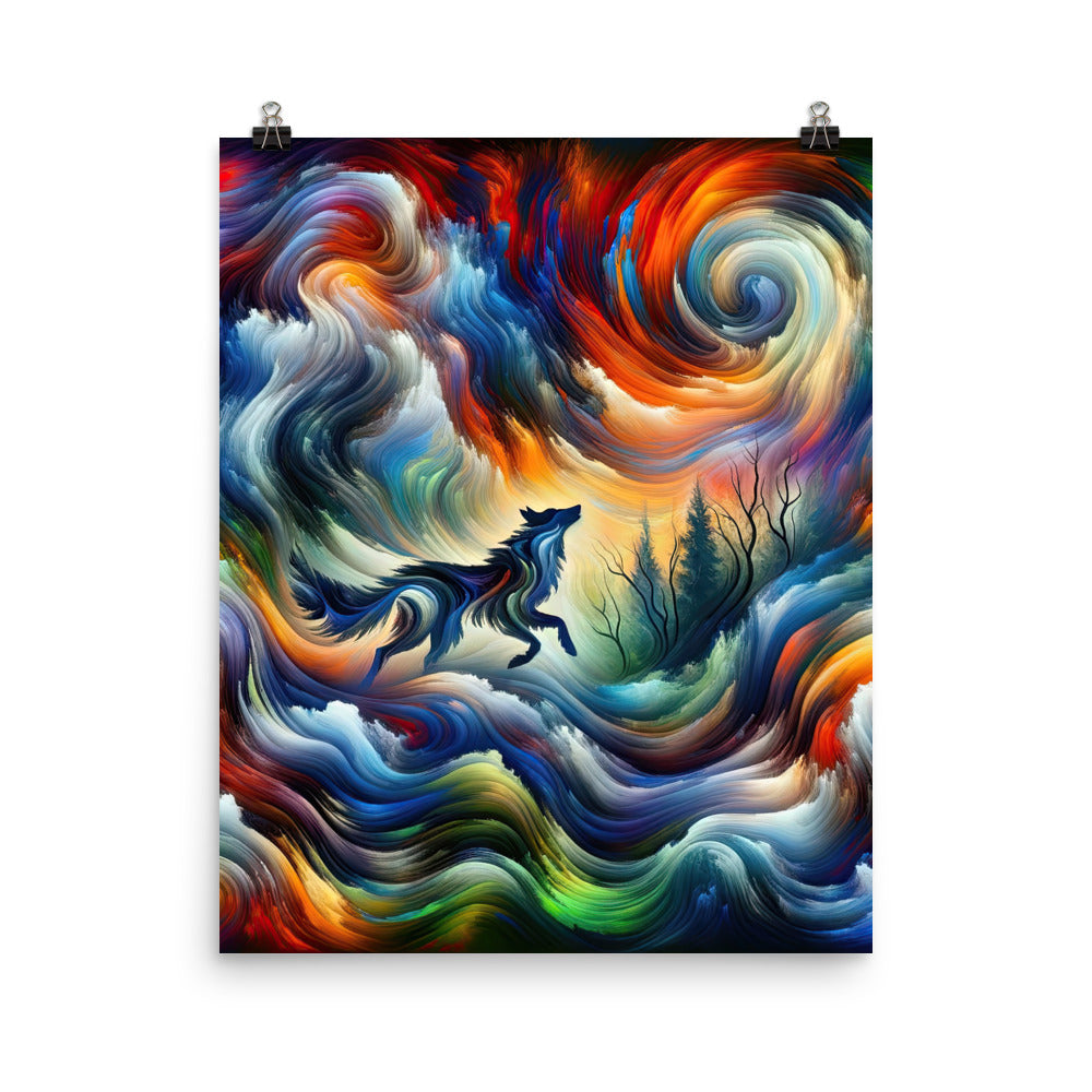 Alpen Abstraktgemälde mit Wolf Silhouette in lebhaften Farben (AN) - Premium Poster (glänzend) xxx yyy zzz 40.6 x 50.8 cm