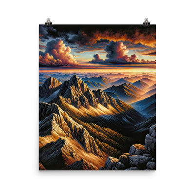 Alpen in Abenddämmerung: Acrylgemälde mit beleuchteten Berggipfeln - Premium Poster (glänzend) berge xxx yyy zzz 40.6 x 50.8 cm