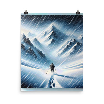 Wanderer und Bergsteiger im Schneesturm: Acrylgemälde der Alpen - Premium Poster (glänzend) wandern xxx yyy zzz 40.6 x 50.8 cm