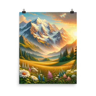 Heitere Alpenschönheit: Schneeberge und Wildblumenwiesen - Premium Poster (glänzend) berge xxx yyy zzz 40.6 x 50.8 cm