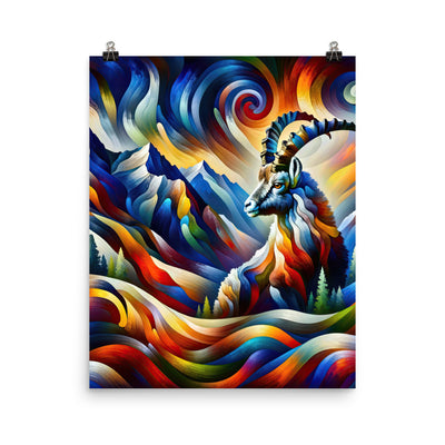 Alpiner Steinbock: Abstrakte Farbflut und lebendige Berge - Premium Poster (glänzend) berge xxx yyy zzz 40.6 x 50.8 cm