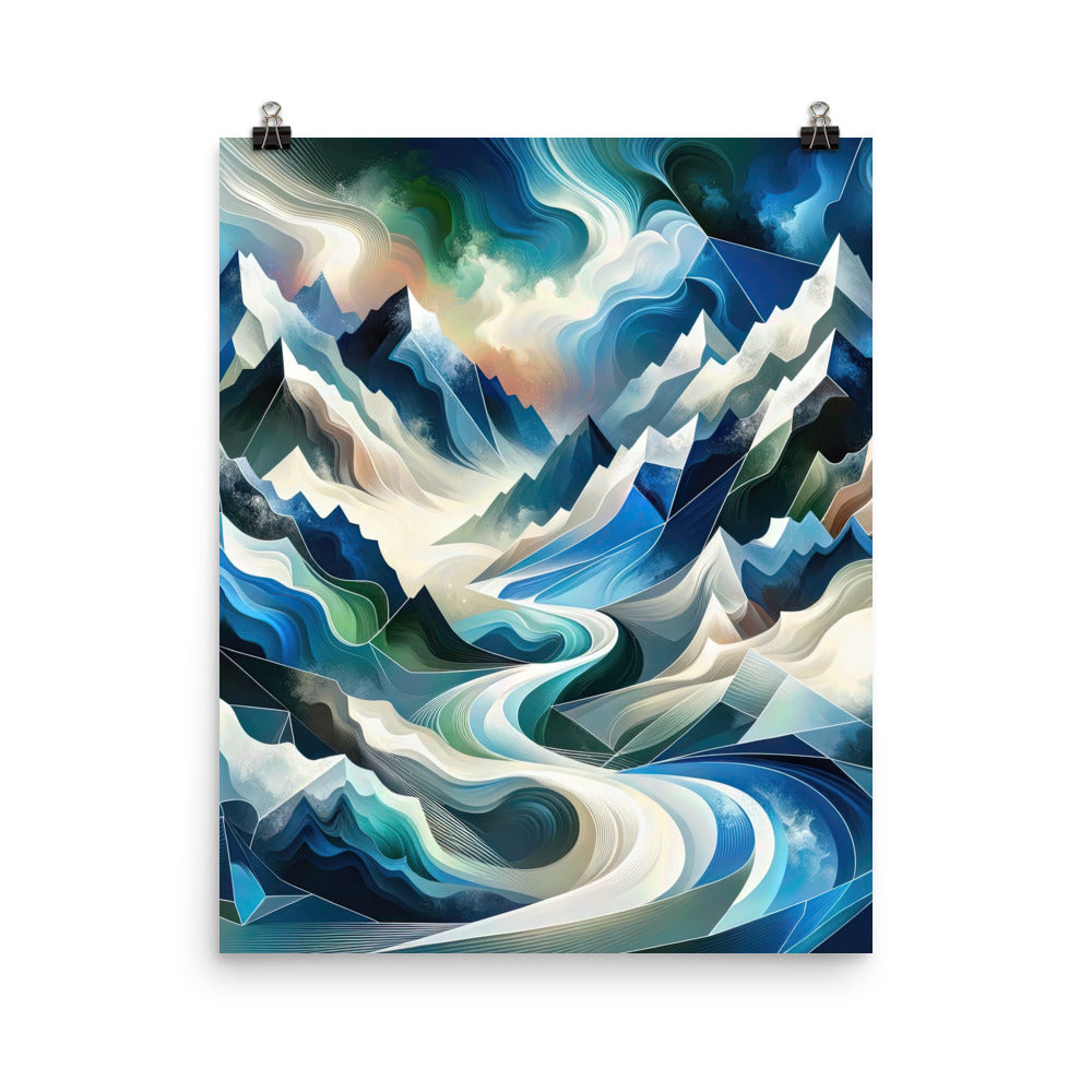 Abstrakte Kunst der Alpen, die geometrische Formen verbindet, um Berggipfel, Täler und Flüsse im Schnee darzustellen. . - Premium Luster berge xxx yyy zzz 40.6 x 50.8 cm