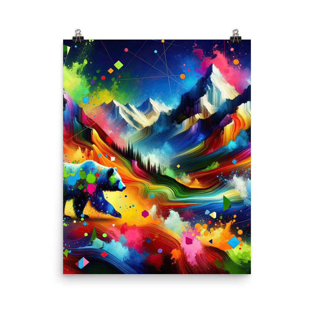 Neonfarbener Alpen Bär in abstrakten geometrischen Formen - Premium Poster (glänzend) camping xxx yyy zzz 40.6 x 50.8 cm