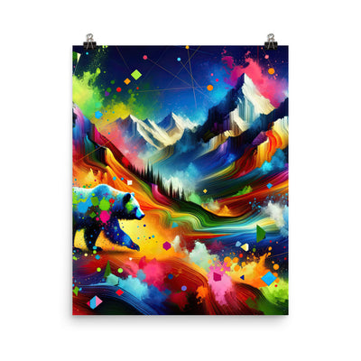 Neonfarbener Alpen Bär in abstrakten geometrischen Formen - Premium Poster (glänzend) camping xxx yyy zzz 40.6 x 50.8 cm