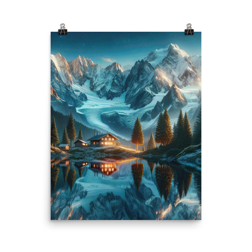 Stille Alpenmajestätik: Digitale Kunst mit Schnee und Bergsee-Spiegelung - Premium Poster (glänzend) berge xxx yyy zzz 40.6 x 50.8 cm