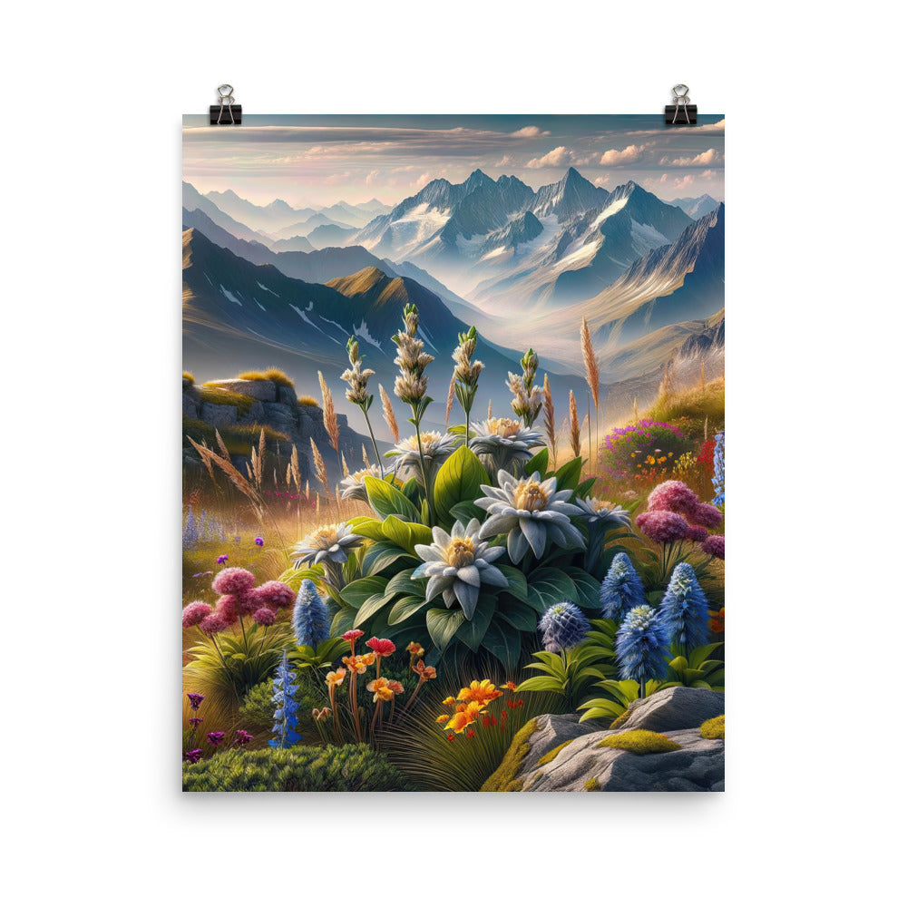 Alpine Flora: Digitales Kunstwerk mit lebendigen Blumen - Premium Poster (glänzend) berge xxx yyy zzz 40.6 x 50.8 cm