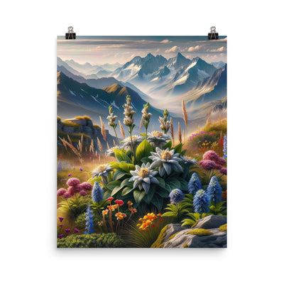 Alpine Flora: Digitales Kunstwerk mit lebendigen Blumen - Premium Poster (glänzend) berge xxx yyy zzz 40.6 x 50.8 cm