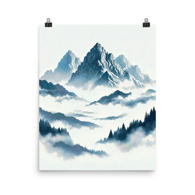 Nebeliger Alpenmorgen-Essenz, verdeckte Täler und Wälder - Premium Poster (glänzend) berge xxx yyy zzz 40.6 x 50.8 cm