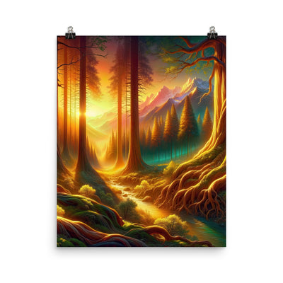 Golden-Stunde Alpenwald, Sonnenlicht durch Blätterdach - Premium Poster (glänzend) camping xxx yyy zzz 40.6 x 50.8 cm