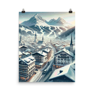 Winter in Kitzbühel: Digitale Malerei von schneebedeckten Dächern - Premium Poster (glänzend) berge xxx yyy zzz 40.6 x 50.8 cm