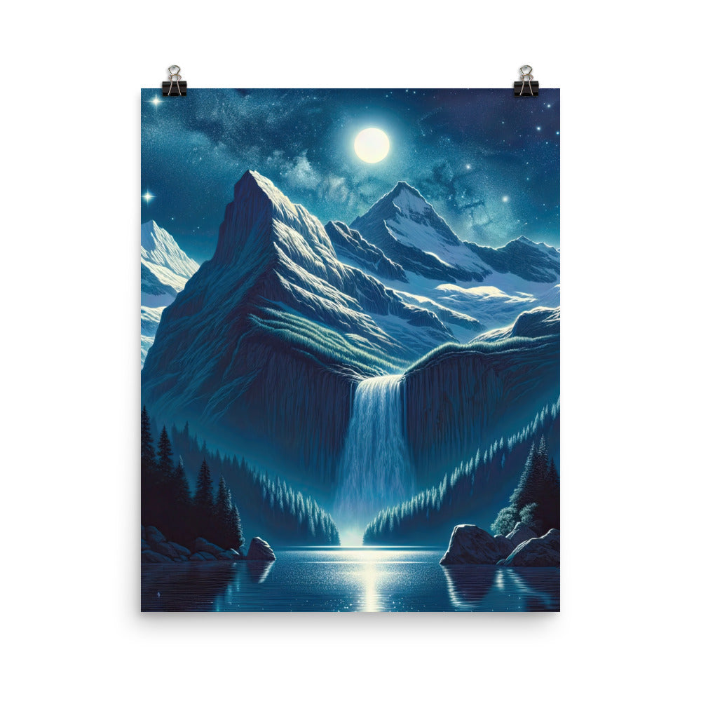 Legendäre Alpennacht, Mondlicht-Berge unter Sternenhimmel - Premium Poster (glänzend) berge xxx yyy zzz 40.6 x 50.8 cm