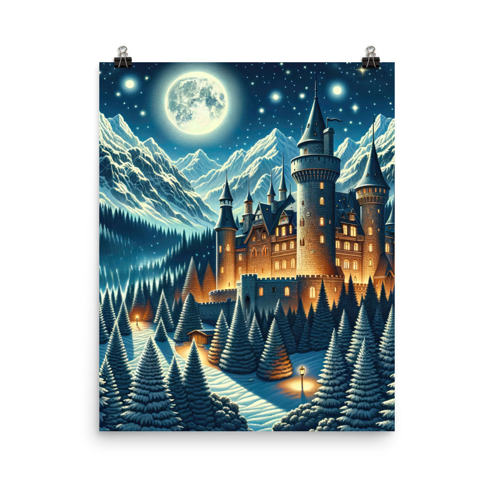 Mondhelle Schlossnacht in den Alpen, sternenklarer Himmel - Premium Poster (glänzend) berge xxx yyy zzz 40.6 x 50.8 cm