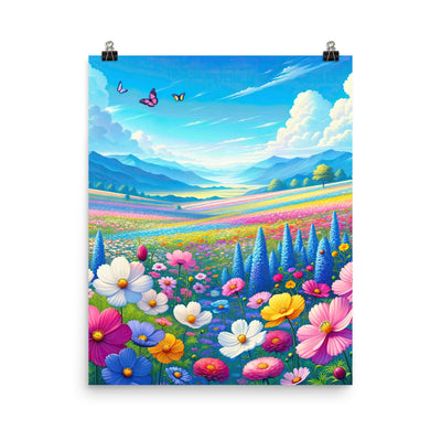 Weitläufiges Blumenfeld unter himmelblauem Himmel, leuchtende Flora - Premium Poster (glänzend) camping xxx yyy zzz 40.6 x 50.8 cm