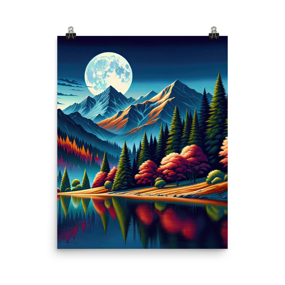 Ruhiger Herbstabend in den Alpen, grün-rote Berge - Premium Poster (glänzend) berge xxx yyy zzz 40.6 x 50.8 cm