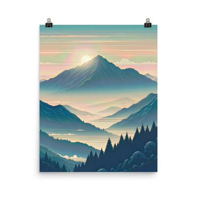 Bergszene bei Morgendämmerung, erste Sonnenstrahlen auf Bergrücken - Premium Poster (glänzend) berge xxx yyy zzz 40.6 x 50.8 cm