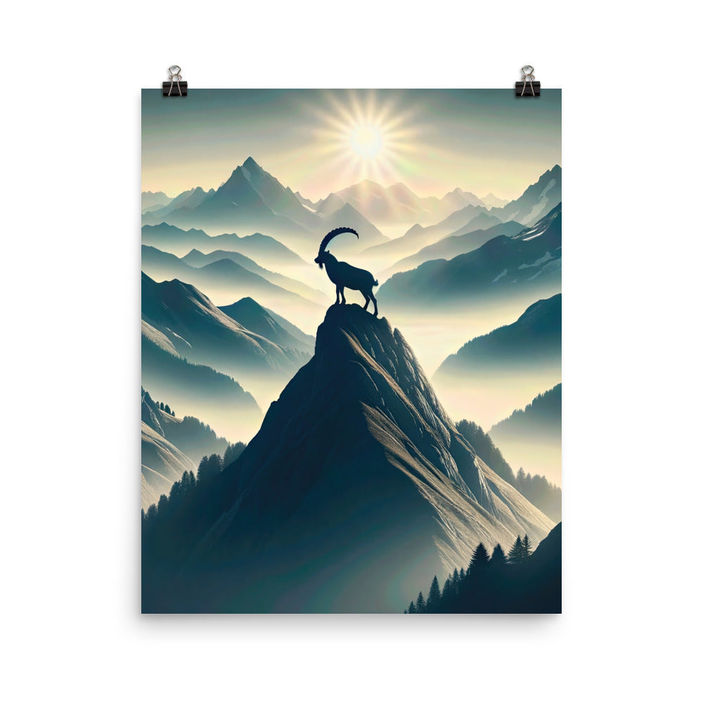 Morgendlicher Steinbock auf Alpengipfel, steile Berghänge - Premium Poster (glänzend) berge xxx yyy zzz 40.6 x 50.8 cm