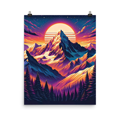 Lebendiger Alpen-Sonnenuntergang, schneebedeckte Gipfel in warmen Tönen - Premium Poster (glänzend) berge xxx yyy zzz 40.6 x 50.8 cm
