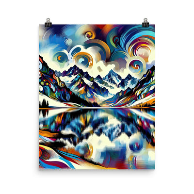 Alpensee im Zentrum eines abstrakt-expressionistischen Alpen-Kunstwerks - Premium Poster (glänzend) berge xxx yyy zzz 40.6 x 50.8 cm