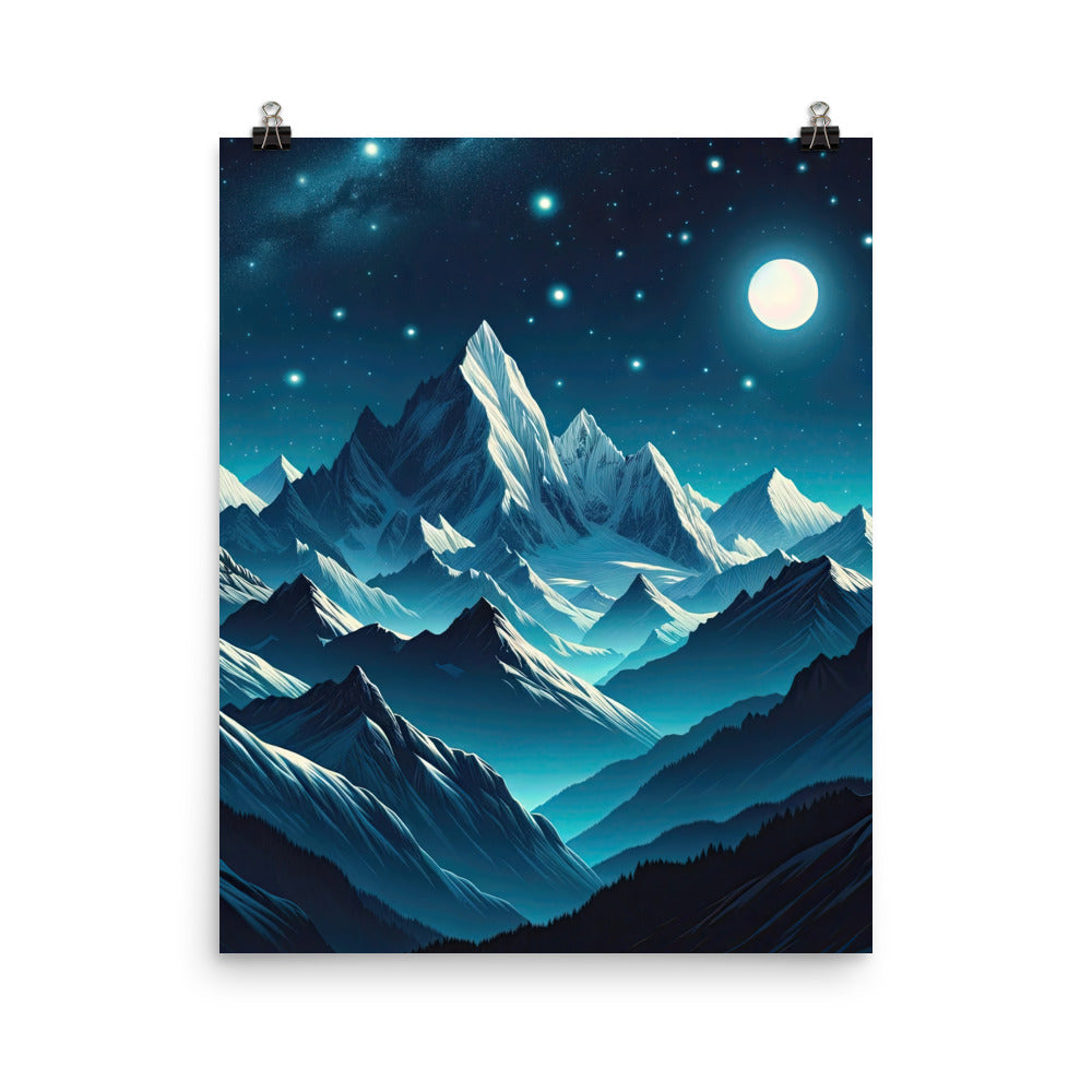 Sternenklare Nacht über den Alpen, Vollmondschein auf Schneegipfeln - Premium Poster (glänzend) berge xxx yyy zzz 40.6 x 50.8 cm