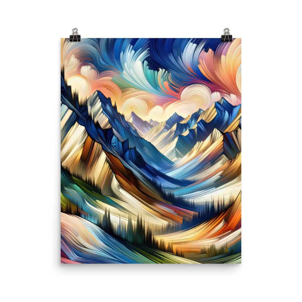 Alpen in abstrakter Expressionismus-Manier, wilde Pinselstriche - Premium Poster (glänzend) berge xxx yyy zzz 40.6 x 50.8 cm
