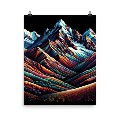 Pointillistische Darstellung der Alpen, Farbpunkte formen die Landschaft - Premium Poster (glänzend) berge xxx yyy zzz 40.6 x 50.8 cm