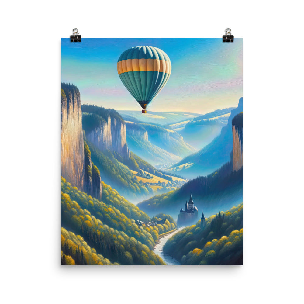 Ölgemälde einer ruhigen Szene in Luxemburg mit Heißluftballon und blauem Himmel - Premium Poster (glänzend) berge xxx yyy zzz 40.6 x 50.8 cm