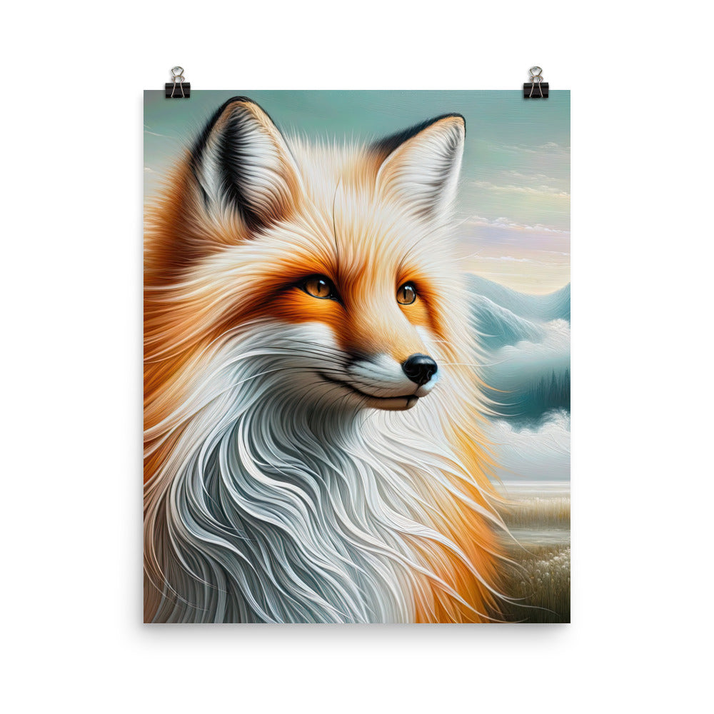 Ölgemälde eines anmutigen, intelligent blickenden Fuchses in Orange-Weiß - Premium Poster (glänzend) camping xxx yyy zzz 40.6 x 50.8 cm