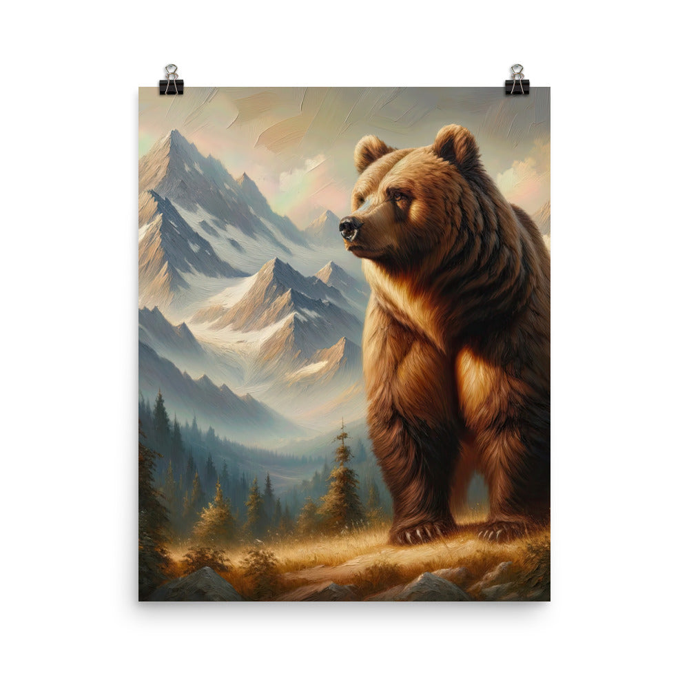Ölgemälde eines königlichen Bären vor der majestätischen Alpenkulisse - Premium Poster (glänzend) camping xxx yyy zzz 40.6 x 50.8 cm