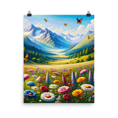 Ölgemälde einer ruhigen Almwiese, Oase mit bunter Wildblumenpracht - Premium Poster (glänzend) camping xxx yyy zzz 40.6 x 50.8 cm