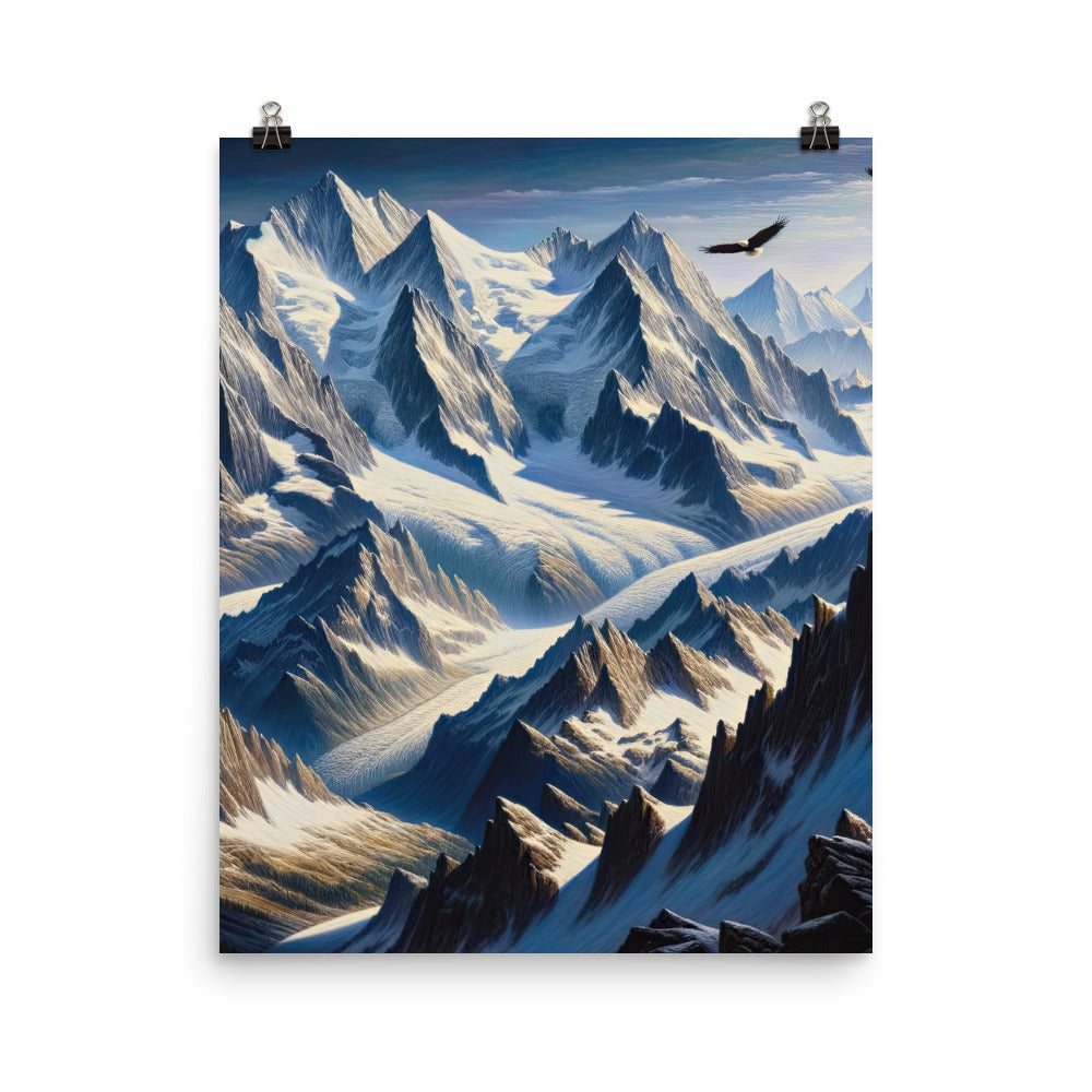 Ölgemälde der Alpen mit hervorgehobenen zerklüfteten Geländen im Licht und Schatten - Premium Poster (glänzend) berge xxx yyy zzz 40.6 x 50.8 cm