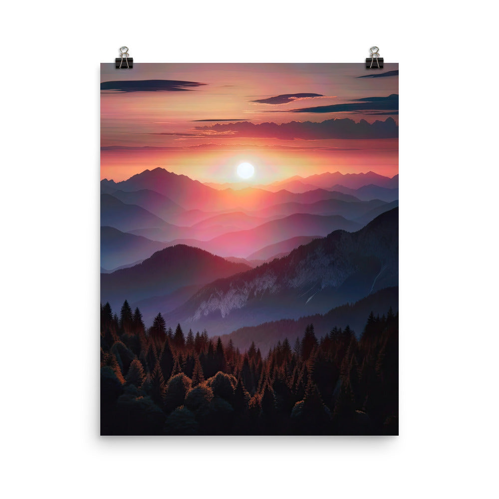 Foto der Alpenwildnis beim Sonnenuntergang, Himmel in warmen Orange-Tönen - Premium Poster (glänzend) berge xxx yyy zzz 40.6 x 50.8 cm